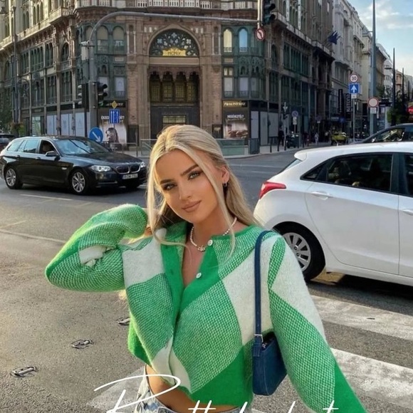 ZARA jacquard knit argyle geometric print cardigan blogger favorite - Picture 5 of 16